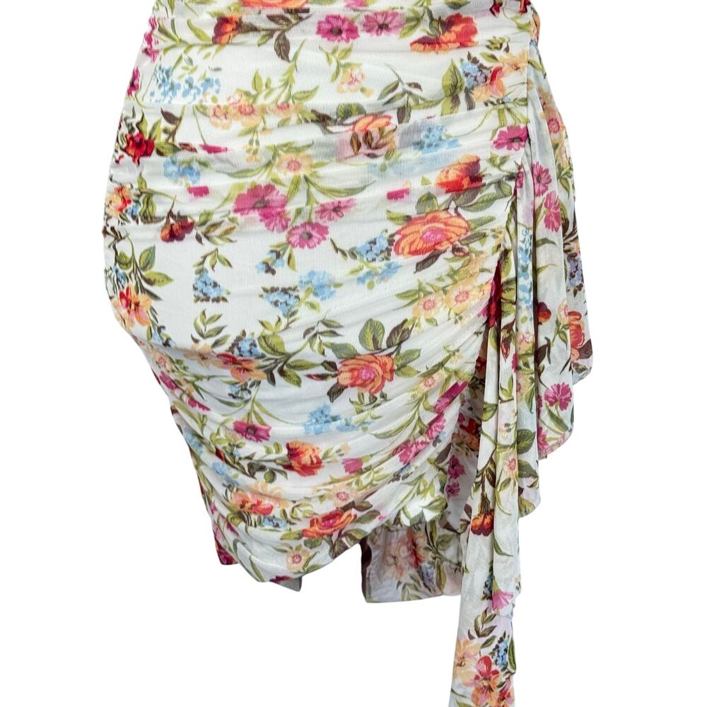 CITY STUDIO FLORAL RUCHED MESH BODYCON DRESS IN CREAM NWT JUNIORS SIZE 5/6 - Picture 6 of 15